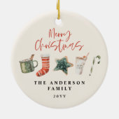 水の色クリスマスクッキーはキャンディケーンを飲む セラミックオーナメント (裏面)