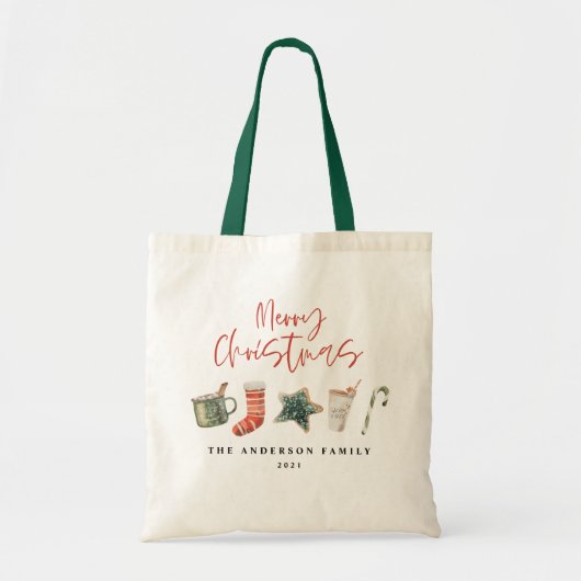 水の色クリスマスクッキーはキャンディケーンを飲む トートバッグ (正面)
