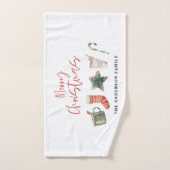 水の色クリスマスクッキーはキャンディケーンを飲む バスタオルセット (ハンドタオル)