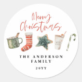 水の色クリスマスクッキーはキャンディケーンを飲む ラウンドシール (正面)