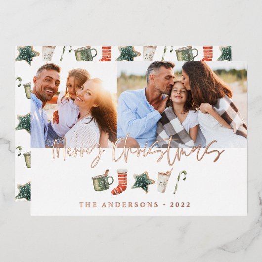 水の色クリスマスクッキーはキャンディケーンを飲む 箔シーズンカード (正面/裏面)