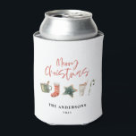水の色クリスマスクッキーはキャンディケーンを飲む 缶クーラー<br><div class="desc">おもしろいフェスティバルデザインは水色の冬のお気に入り – ホットチョコレート、キャンディケーン、ストッキング。スクリプトのコンテンポラリーフォントでメリークリスマス祝は、休暇の季節に完璧な。</div>