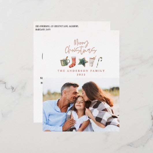 水の色クリスマスクッキーはキャンディ一枚写真を飲む 箔シーズンポストカード (正面/裏面)