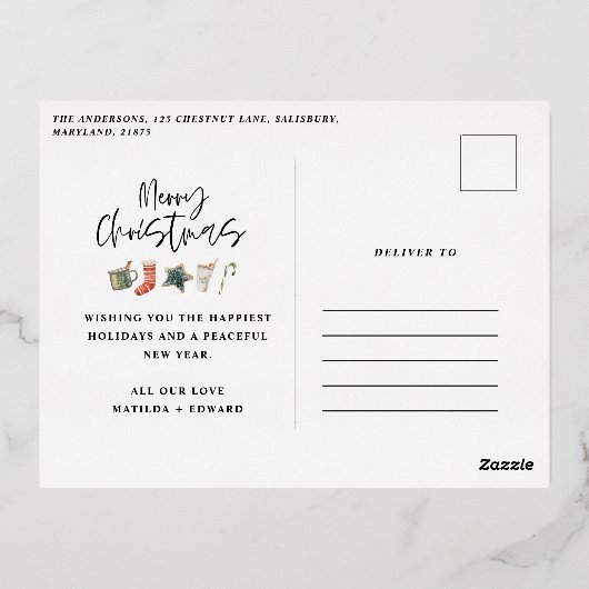 水の色クリスマスクッキーはキャンディ一枚写真を飲む 箔シーズンポストカード (裏面)