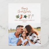 水の色クリスマスクッキーはキャンディ一枚写真を飲む 箔シーズンポストカード (正面)