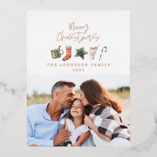 水の色クリスマスクッキーはキャンディ一枚写真を飲む 箔シーズンポストカード (正面)