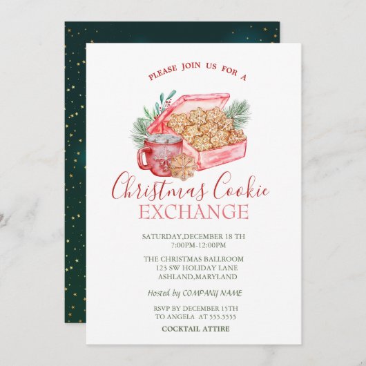 水の色クリスマスクッキースターグリーンクリスマス 招待状 (正面/裏面)