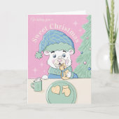 水の色クリスマスクッキー付き極性クマのキューブ カード (正面)