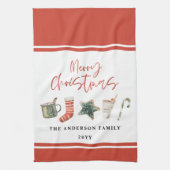 水の色クリスマスクッキー飲み物キャンディーケーンキット キッチンタオル (縦)