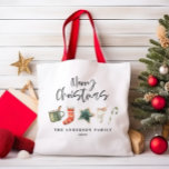 水の色クリスマスクッキー飲み物キャンディーケーントート トートバッグ<br><div class="desc">おもしろいフェスティバルマグカップデザインは、水色の冬のお気に入り – ホットチョコレート、キャンディケーン、ストッキング。スクリプトのコンテンポラリーフォントでメリークリスマス祝は、休暇の季節に完璧な。</div>