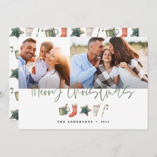 水の色クリスマスクッキー飲み物キャンディーケーンホリ シーズンカード (正面/裏面)