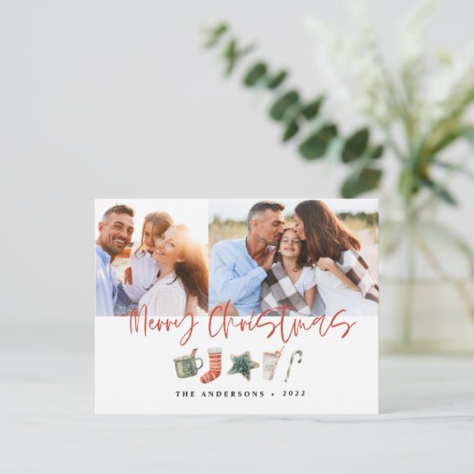 水の色クリスマスクッキー飲み物キャンディーケーンホリ シーズンポストカード (スタンド正面)