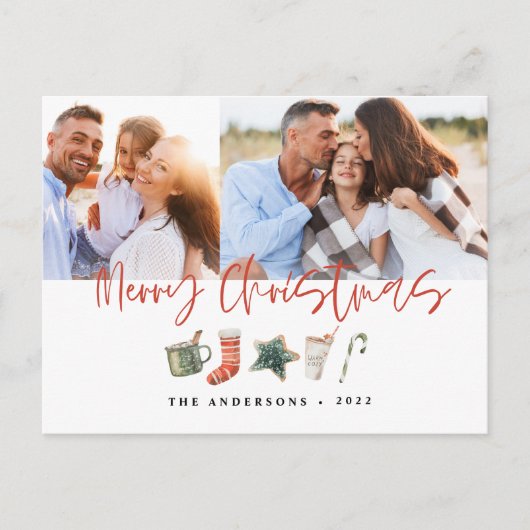 水の色クリスマスクッキー飲み物キャンディーケーンホリ シーズンポストカード (正面)