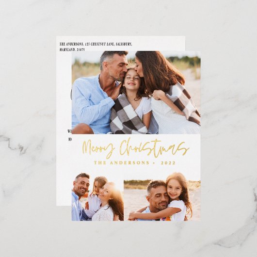 水の色クリスマスクッキー飲み物キャンディ3写真 箔シーズンポストカード (正面/裏面)