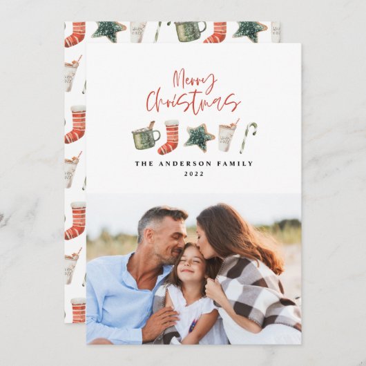 水の色クリスマスクッキー1写真キャンディーケーンホール シーズンカード (正面/裏面)