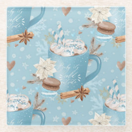 水の色クリスマスクッキー&ココア&スノーフレーク ガラスコースター