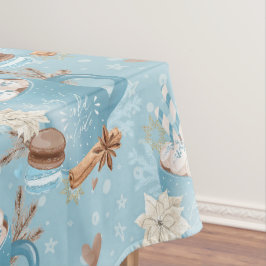 水の色クリスマスクッキー&ココア&スノーフレーク テーブルクロス