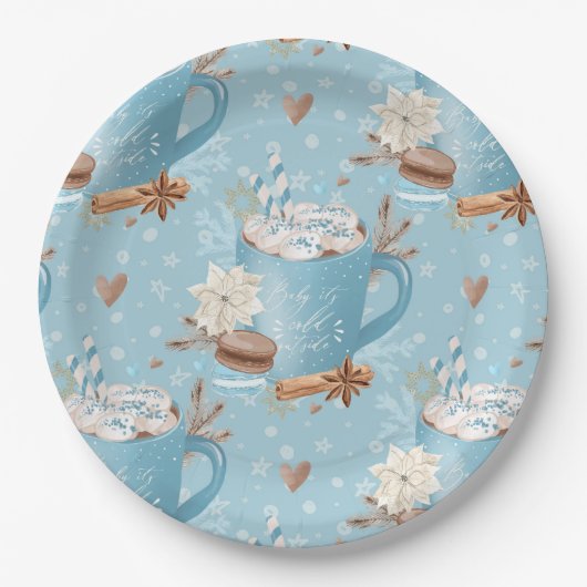 水の色クリスマスクッキー&ココア&スノーフレーク ペーパープレート (正面)