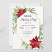 水の色クリスマスグリーン+金ゴールドホリデーパーティー 招待状 (正面)