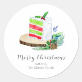 水の色クリスマスケーキホリデーパーソナライズ ラウンドシール (正面)