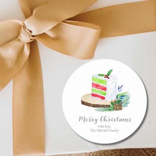 水の色クリスマスケーキホリデーパーソナライズ ラウンドシール
