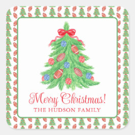 水の色クリスマスサッカーツリーギフト スクエアシール