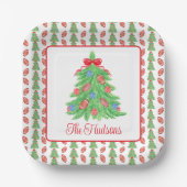 水の色クリスマスサッカーツリーギフト ペーパープレート (正面)