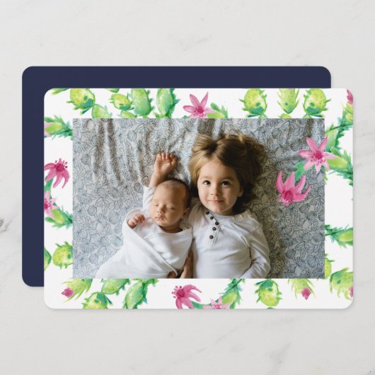 水の色クリスマスサボテンのホリデーフォトカード シーズンカード (正面/裏面)