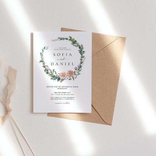 水の色クリスマスサークルフレームウェディングパーティー 招待状