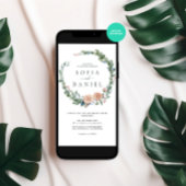 水の色クリスマスサークルフレームウェディングパーティー 招待状