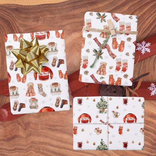 水の色クリスマススキーホリデー ラッピングペーパーシート