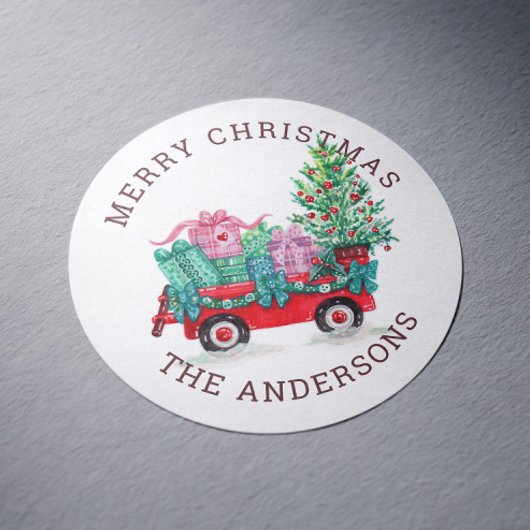 水の色クリスマスツリーとボックスの冬の休日 ラウンドシール