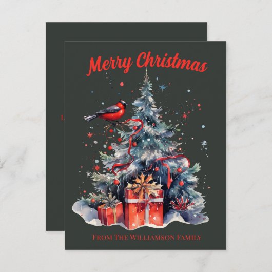 水の色クリスマスツリーのクリスマスカード シーズンカード (正面/裏面)