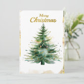 水の色クリスマスツリーの金ゴールドと緑 シーズンカード (スタンド正面)