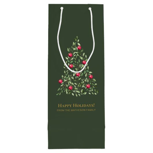 水の色クリスマスツリーカスタムの家族の名前 ワインギフトバッグ (裏面)