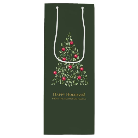 水の色クリスマスツリーカスタムの家族の名前 ワインギフトバッグ (正面)