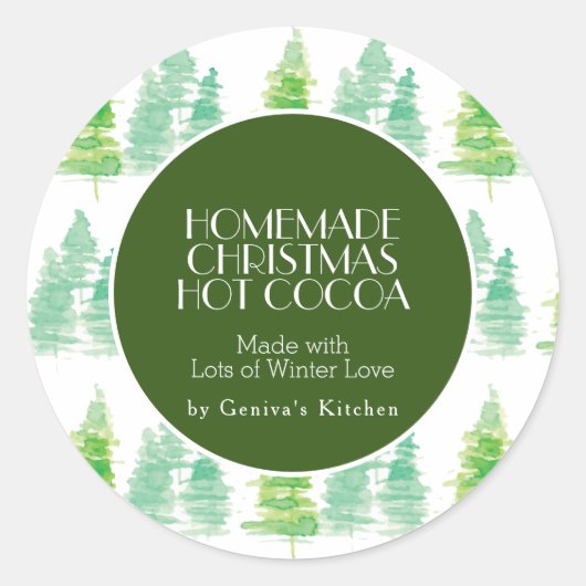 水の色クリスマスツリーココア自家製ミックスピンク ラウンドシール (正面)