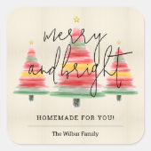 水の色クリスマスツリーズホームメイド スクエアシール (正面)