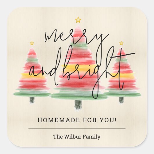 水の色クリスマスツリーズホームメイド スクエアシール (正面)