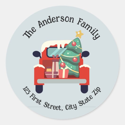 水の色クリスマスツリートラックおもしろいグラフィックアート ラウンドシール (正面)