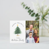 水の色クリスマスツリーハッピーホリデーズフォト ポストカード (スタンド正面)