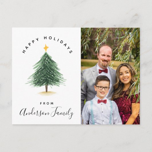 水の色クリスマスツリーハッピーホリデーズフォト ポストカード (正面)