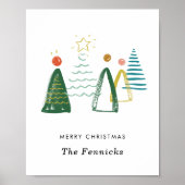 水の色クリスマスツリーパーソナライズされたウォールアート ポスター (正面)