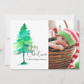 水の色クリスマスツリーベビー家族の写真 シーズンカード (正面)