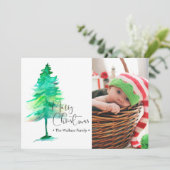 水の色クリスマスツリーベビー家族の写真 シーズンカード (スタンド正面)