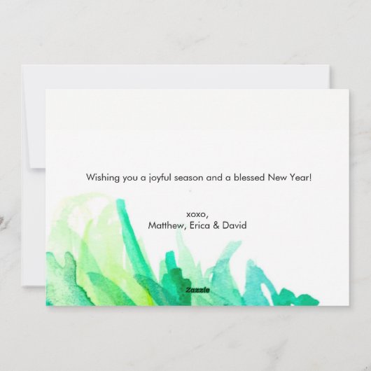 水の色クリスマスツリーベビー家族の写真 シーズンカード (裏面)