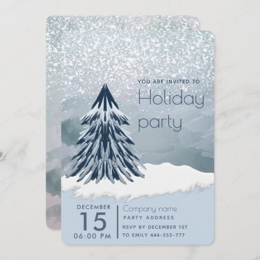 水の色クリスマスツリー冬の休日の会社 招待状 (正面/裏面)