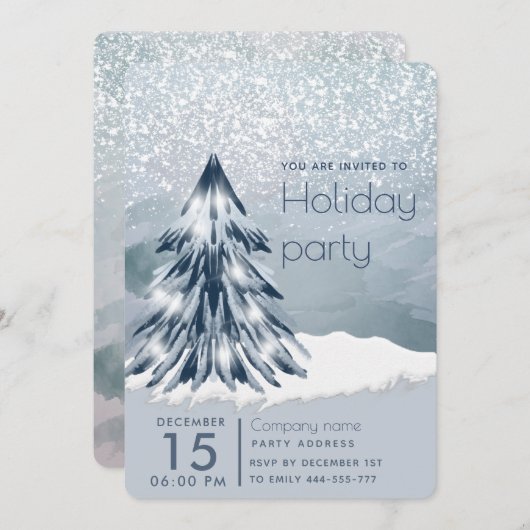 水の色クリスマスツリー冬の休日の会社 招待状 (正面/裏面)