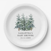 水の色クリスマスツリー冬の赤ちゃんシャワー ペーパープレート (正面)