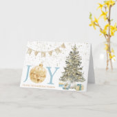 水の色クリスマスツリー喜びにあなたにこの休日 カード (黄色い花)